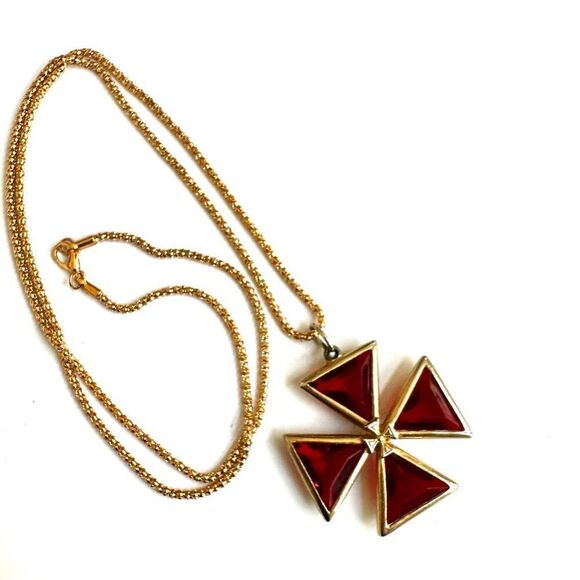 Maltese  red and gold tone Cross pendant necklace - Picture 8 of 11
